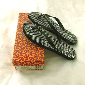 Tory Burch Flip Flops, Black & White, Size 8